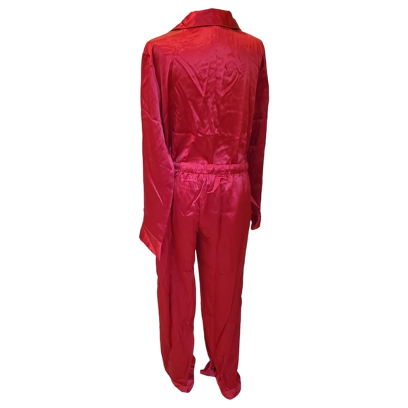 Neiman Marcus Intimates Red Silk Long Sleeve Pajamas, Button Down XL - Picture 3 of 7